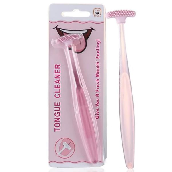 Soft Silicone Tongue Brush Cleaning The Surface of Tongue Oral Cleaning Brushes Oral Hygiene Tongue Scraper (Pink)