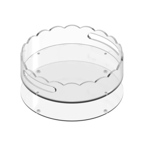 GRAHAM DESIGN Personalized Round Acrylic Tray – 10-Inch Scalloped Serving Tray with Magnetic Mat – Customizable Clear Circular Tray for Photos, Artwork, Décor & Gifts