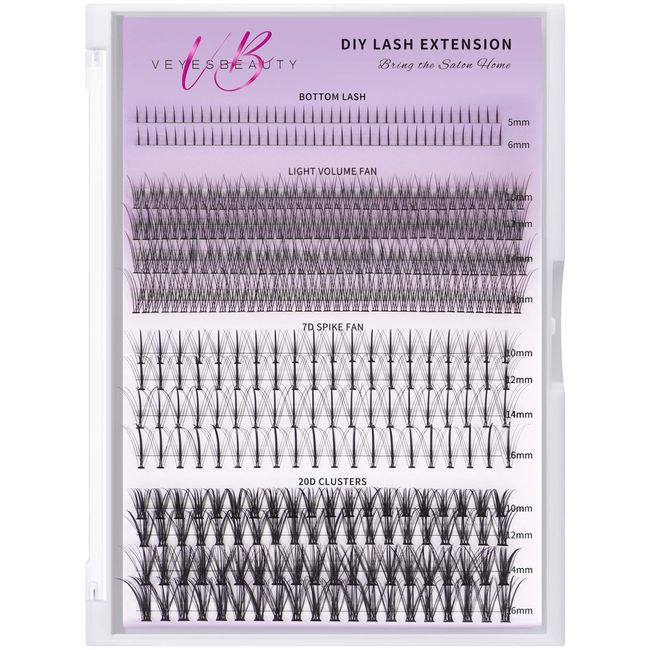 VEYESBEAUTY Lash Clusters Individual Cluster Lash Extensions DIY Multi-type Mixed Wispy Faux Mink Eyelash Tray Bottom, Spike, Volume Lashes for Self Application at Home