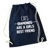 Flox Creative Navy Drawstring Bag Cats Girls Best Friend