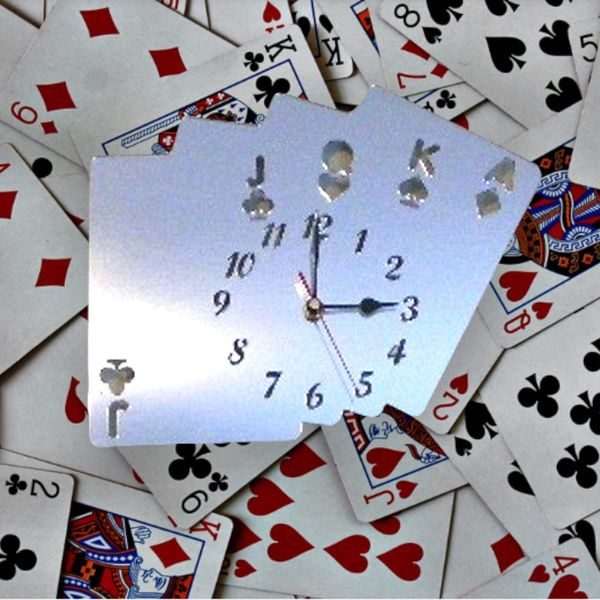 Playing Cards Shaped Clocks - Many Colour Choices Silver Mirror 30cm