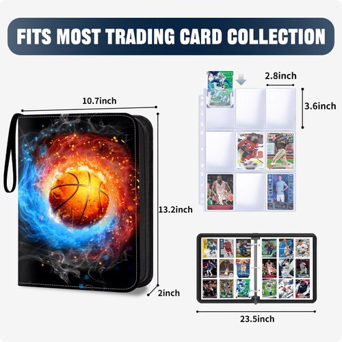 LOMONEH Basketball Card Binder, Card Binder 900 Pockets,Sports Card Albums Fits 900 Cards with 50 Removable Sleeves, Zipper Collectible Card Holder Organizer for Basketball, Sports Trading Cards