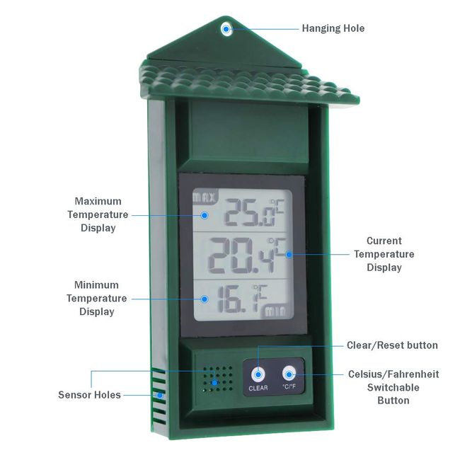 Digital Max Min Greenhouse Thermometer Indoor Outdoor Garden