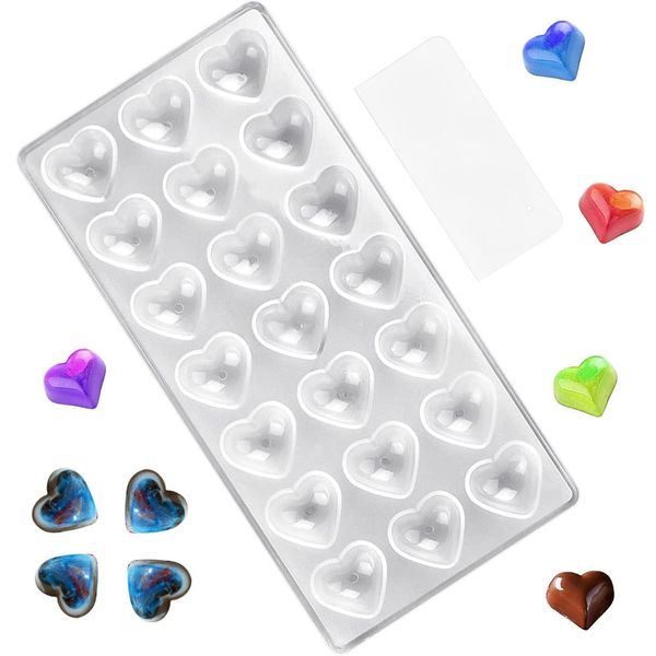 SIYINGSAERY Chocolate Candy Mold 21 Grid Polycarbonate Chocolate Making Mould 3D Transparent Chocolate Mold Maker Jelly Candy Making Mold Sweet Candy Moulds Tray with Scraper for DIY (Heart Shape)