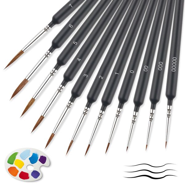 Fine Paint Brushes - 11 Pcs Model Paint Brushes, Assorted Sizes Miniature Paint Brushes for Fine Detailing & Art Painting, Acrylic&Nail, Models, Watercolour, Miniatures, Oil (Black)