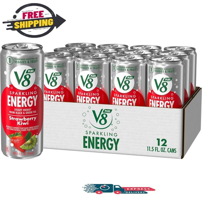 V8 +SPARKLING ENERGY Strawberry Kiwi Energy Drink, 11.5 FL OZ Can (Pack Of 12)