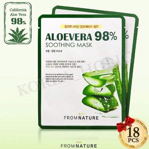 FROM NATURE 98% Aloevera Soothing Mask 22ml x 18pcs Moisturizing Mask Sheets