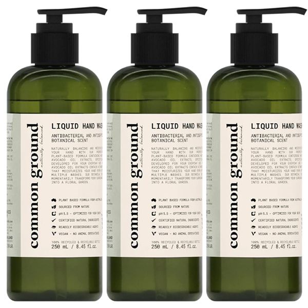 COMMON GROUND All Natural Hand Wash Soap - Paraben & Cruelty Free - Daily - Organic, Vegan, Plant-Based, Avocado Oil - For All, Men, Women, Eczema, Sensitive Skin 8.4 Fl Oz (3 Pack)