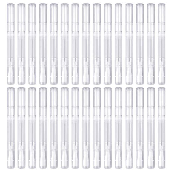 30Pack 3ML Transparent Twist Pens, Empty Nail Oil Pen Brush Cosmetic Lip Gloss Container Applicators