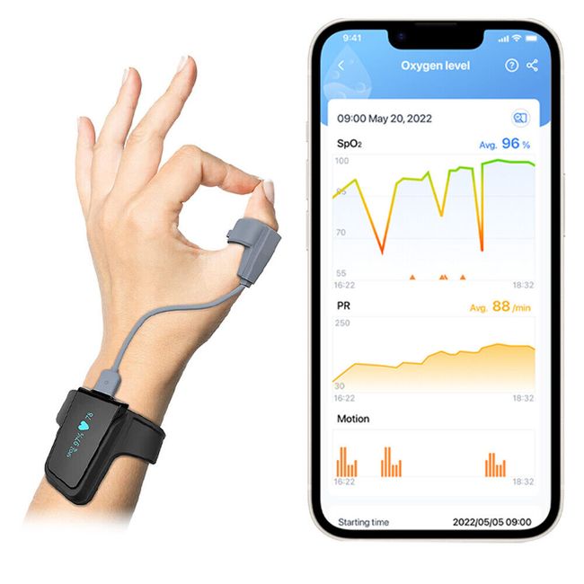 Checkme O2 Max Wrist Pulse Oximeter Blood Oxygen Monitor Bluetooth App PC Report