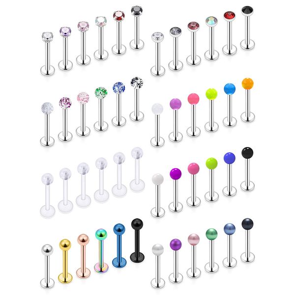 SCERRING 16g Lip Rings Labret Monroe Lip Rings Nail Tragus Helix Cartilage Earrings Studs Ring Medusa Piercing Jewelry Retainer 8mm 48PCS