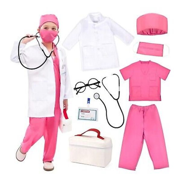 Kids Doctor Costume Pretend Play Kit with Lab Coat 5T Pink