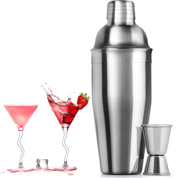 24 Ounce 750ml, Cocktail Shakers Stainless Steel Cocktail Shaker Built-in Bartender Strainer with Measuring Cups 15/30 ml Drink Bar Set Accessories