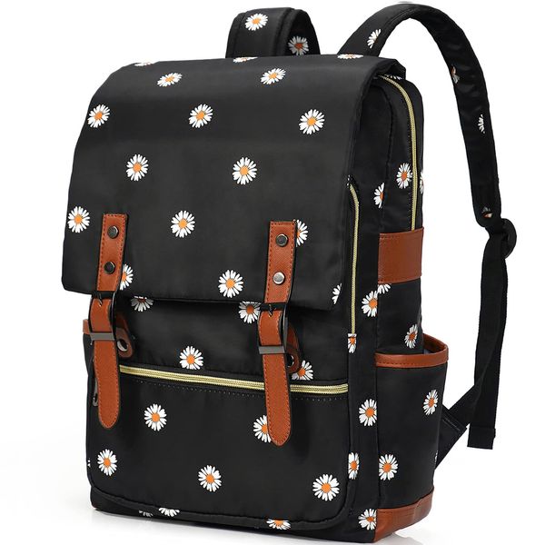 Malaxlx Daisy Flower Print School Backpack for Teen Girls Boys, College Bookbags Student School Bag Laptop Backpack for Womens