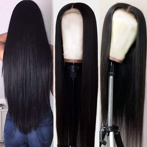 Hermosa 13x4 HD Transparent Lace Front Wigs Human Hair Wigs Pre Plucked with Baby Hair 150% Density 9A Brazilian Straight Human Hair Wigs for Women Natural Hairline Black Color 24 inch