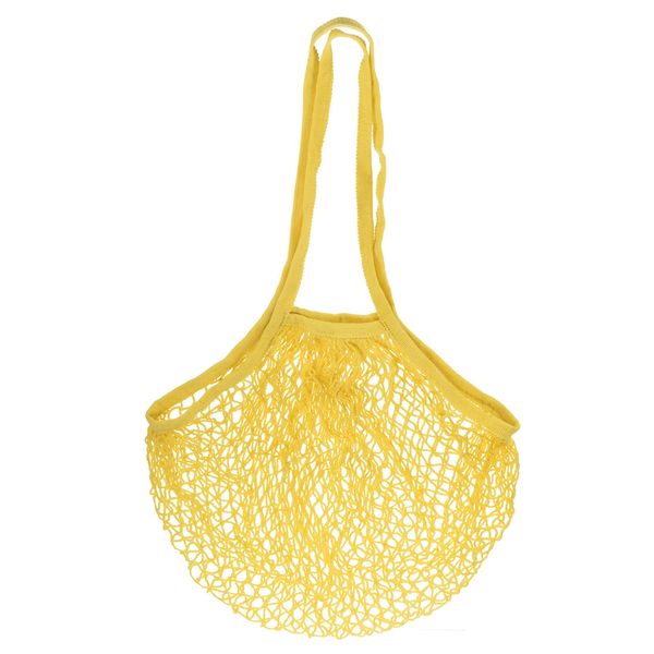 sourcing map Cotton Mesh Bag, 15x12.2 Long Handle Reusable Washable Mesh Net String Grocery Bags Organizer for Fruits Vegetables Shopping Yellow