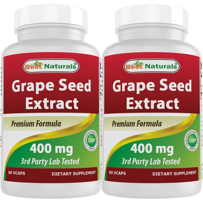 2 Pack Best Naturals, Grape Seed Extract 400 mg 60 Vcaps *Cardiovascular Health*