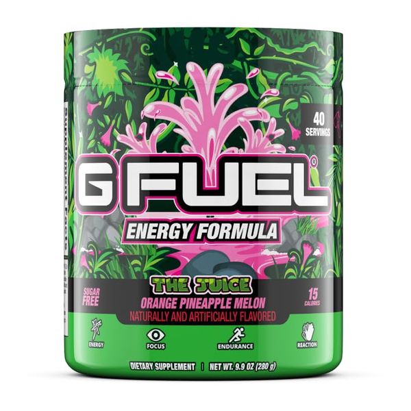 G Fuel The Juice Energy Powder, Sugar Free, Clean Caffeine Focus Supplement, Water Mix, Orange, Pineapple & Melon Punch Flavor, Focus Amino, Vitamin + Antioxidants Blend - 9.9 oz (40 Servings)