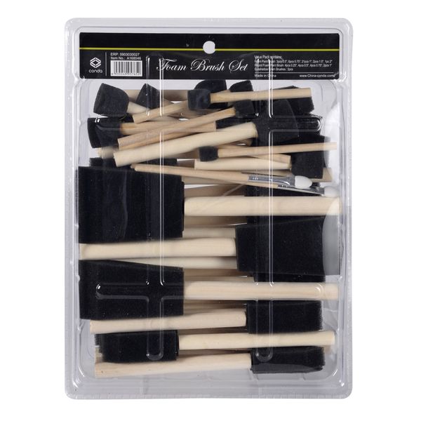 conda 50 Pack 0.5"-2" Different Size Assorted Foam Brush Set Wood Handle Paint Brush Set- Lightweight, Durable, Great for Acrylics, Stains, Varnishes, Crafts