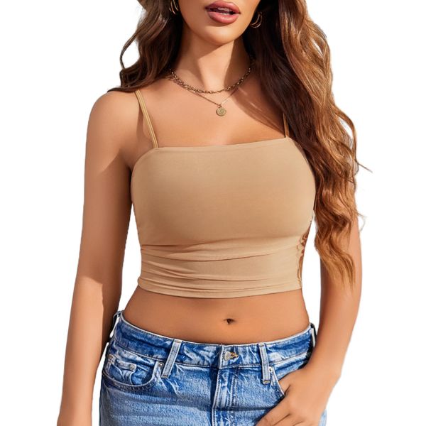 Avidlove Damen Mesh Tank Top Sexy Spitze Camisole Oberteile Basic Crop Bustier Unterhemd Verstellbarer Spaghettiträger Trägertop Y2K Slim Hemdchen Clubwear Nude XL