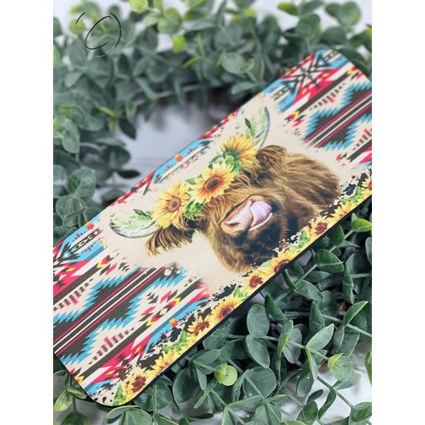 Aztec Sunflower Highland Cow Wrap Can Cooler