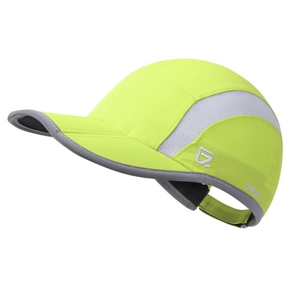 GADIEMKENSD Folding Mesh Sports Cap, Reflective Stripe, Running Hat, Breathable, Bright Green