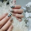 mallnoo 24pcs Medium Long Plaid Faux Nail