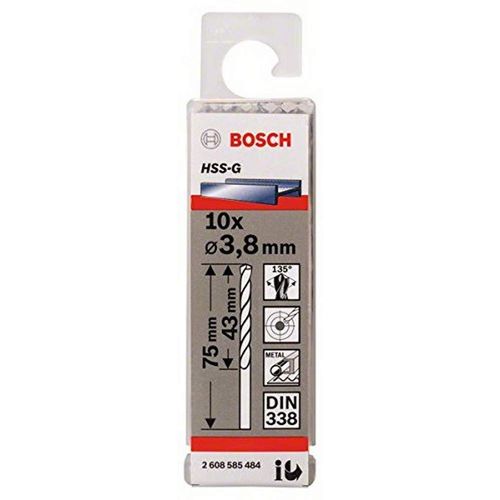 Bosch Professional 10x Metal drill bits HSS-G DIN 338 (for metal, Ø 3.8 x 43 x 75 mm, Accessory Drill Driver)