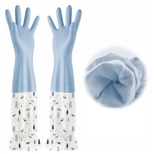 RICISUNG Rubber Gloves, Household Rubber Gloves, Kitchen Gloves, Long, Dishwashing, Fleece Lined, Thick, Waterproof Gloves, Work Gloves, Anti-Slip, Car Washing, Dishwashing, Washing, Washing, Gardening, Cooking, Household Chores, Cleaning