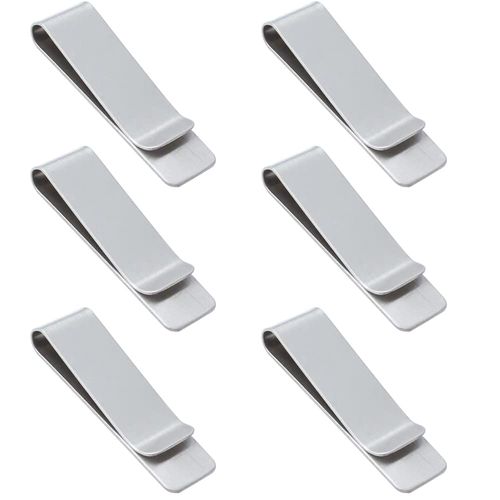 XHNFCU Pack of 6 Metal Money Clips Silver Stainless Steel Credit Card Holder Portable Bill Clips Slim Minimalist Bill Holder for Men and Women, Anniversary Father's Day Gift, silver, S, Minimalist