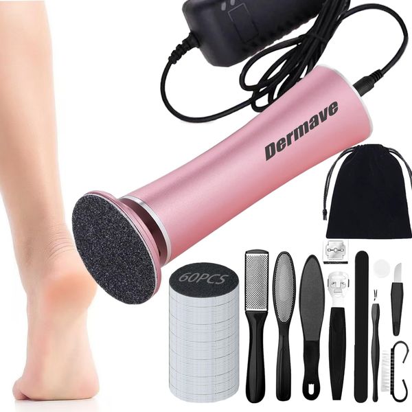 Dermave™ Electric Foot Callus Remover, Smooth Pedicure Wand with 60 Sanding Pads, Foot Scrubber File, Pedicure Tools for Feet, Heel Scraper for Cracked Heels