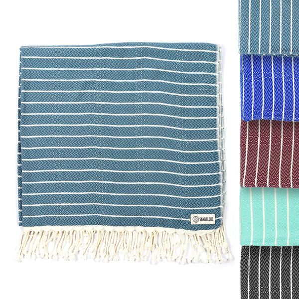 Sand Cloud Turkish Beach Towel - Sand Proof - 100% Certified Organic Turkish Towel - Quick Dry Towel for Beach, Picnic, Blanket or Bath Towel - As Seen on Shark Tank - Gocek (Denim)