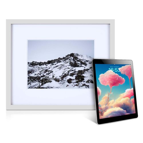 iFrame iPad Frame | Turn Your iPad Into A Beautiful Interactive Digital Picture Frame | Perfect at Home Or Work | Includes Table Stand and Wall Mount for All 9.7” iPads-White