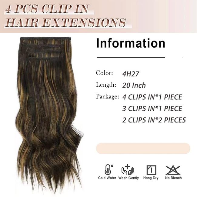 Clip in Extensions 50cm 4 Teiliges Set 200g wie Echthaar Haarverlängerung Haarteile Clip in Extension Lang Locken Synthetisch Haarteile für Damen (4H27)