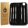 Dental Tools Set - Professional Stainless Steel Krisp Beauty 5 Pc Dental Pick Tartar Remover Plaque Scraper Probe Scaler Mouth Mirror Oral Hygiene Care Dentist Teeth Cleaning Kit for Adults