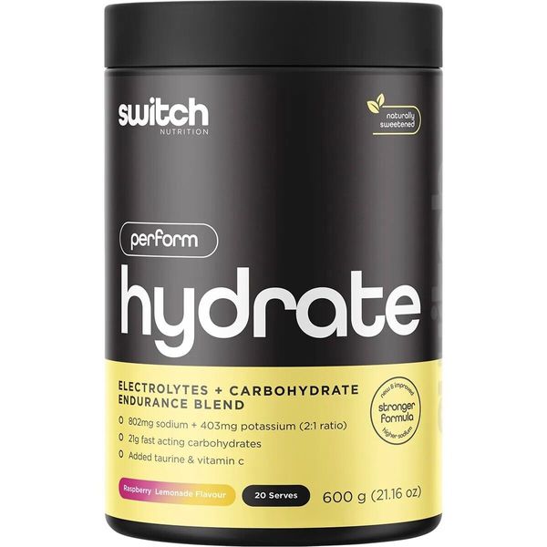 New Switch Nutrition Hydrate Perform Electrolytes + Carbohydrate 600g Raspberry