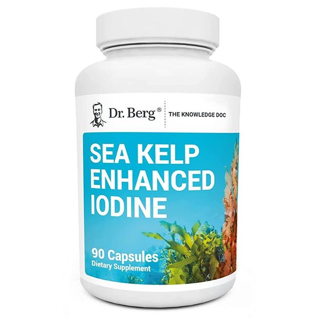 Dr. Berg's Sea Kelp Enhanced Pure Healthy Support Natural Antioxidants & Iodine Supplement Organic Seaweed Red Algae Immune System Metabolism 90 Capsules USA USA, Sea Kelp Enhanced