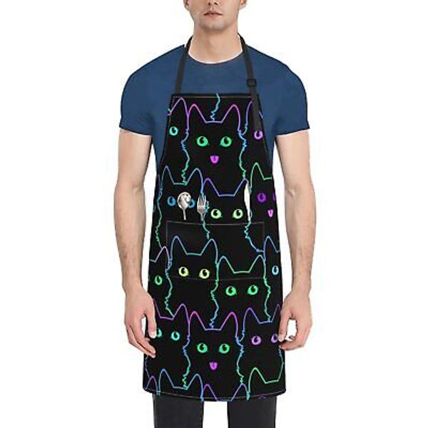 Funny Cats Waterproof Apron With 2 Pockets Cute Pet Animal Silhouettes Kitche...