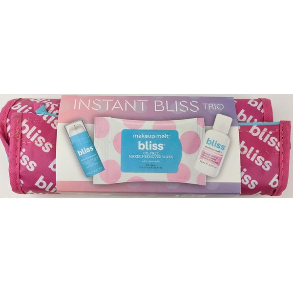 Bliss Skincare Minis Set with Makeup Remover Wipes, Cleanser, & Moisture Serum