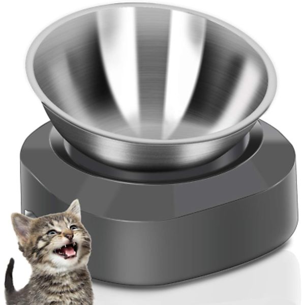 AYADA Raised Cat Food Bowl, Stainless Steel Cat Dish for Food Water anti Vomitin