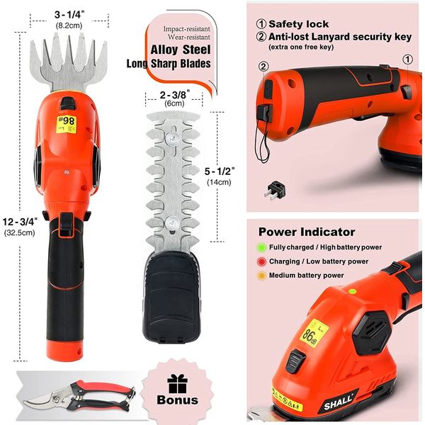 SHALL Cordless Grass Shear Shrubbery Trimmer ,Hedge Shears/Grass Cutters US