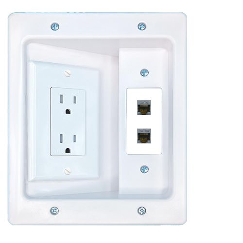 RiteAV CAT6-SHIELDED CAT6A Recessed Wall Plate Cable Concealer Management Kit with Power Outlet Hides Cords and Cables