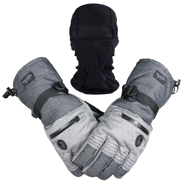 CAMYOD Men Ski Gloves, Winter Warm Waterproof Breathable Snow Gloves with Balaclava Set for Snowboard, Snowmobile in Cold Weather. (M)