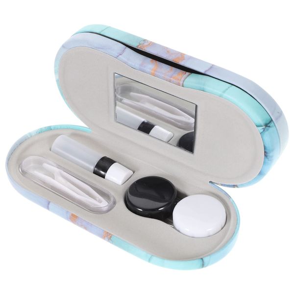 Healifty 2 in 1 Double Sided Eyeglass Case ContactLens Storage Box ContactLens Case and Glasses Case with Built-in Mirror Tweezer and Contact Solution Bottle for Home & Travel