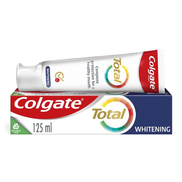 Colgate Total Whitening Fluoride Toothpaste 125ml | Effective stain removal | Complete protection for your whole mouth against cavities, strengthens enamel and freshens breath