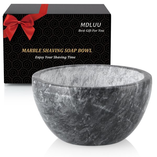 MDLUU Marble Shaving Soap Bowl, 4.7" Shaving Soap and Cream Bowl, Natural Marble Stone Bowl, Keep Lather Warm for Man's Wet Shave (Black)