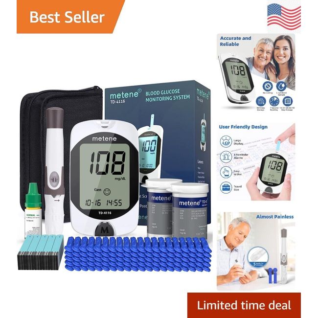 Advanced Blood Sugar Monitor with Glucometer Strips, Lancets, Lancing Device