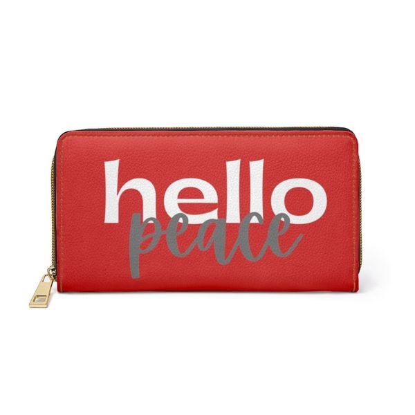 Womens Wallet, Zip Purse, Red & White Hello Peace - One size