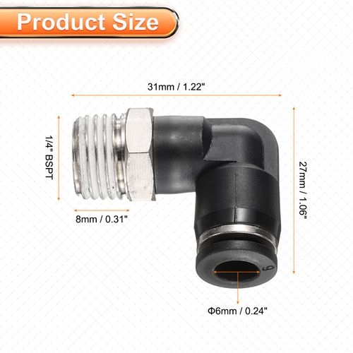HARFINGTON 10pcs Push to Connect Tube Fitting 1/4" BSPT Male Thread x 6mm ID 90 Degree Pneumatic Quick Connect Air Fittings, Black