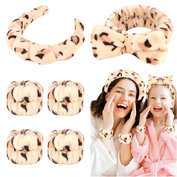 Araluky 6 Pcs Puffy Terry Cloth Headbands and Wristbands - Spa Makeup Removal, Face Washing, and Shower Masks